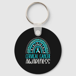 White Teal Ribbon Cervical Cancer Awareness Month  Key Ring