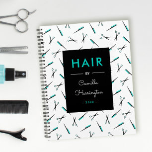 White Teal Scissors & Combs Pattern Hair Stylist Planner