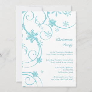 White teal snowflakes Christmas party invitation
