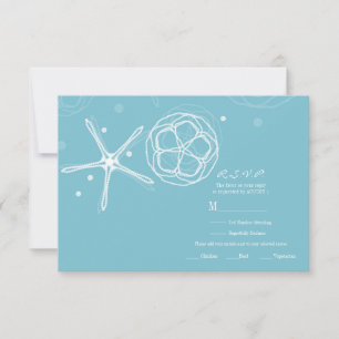 White & Teal Starfish Elegant Wedding RSVP Reply Card