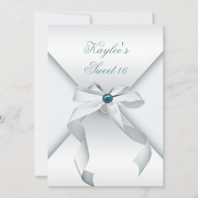 White Teal Sweet 16 Birthday Party Invitation (Front)