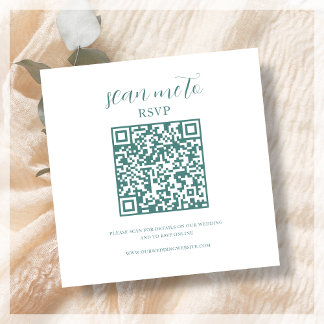 White & Teal | Wedding RSVP QR Code Enclosure Card
