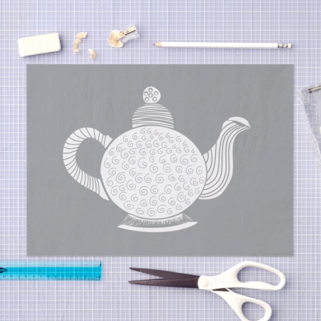 White Teapot on Grey Tissue Paper (Craft)