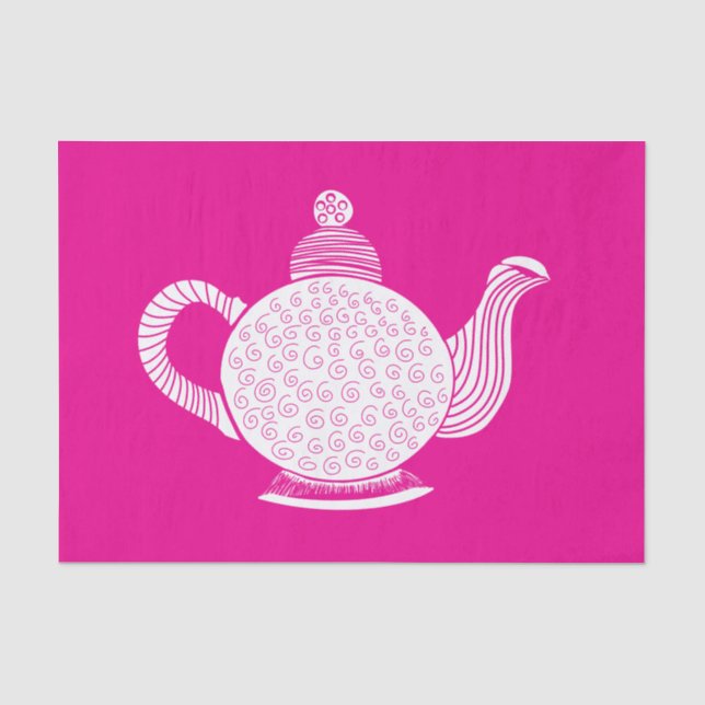 White Teapot on Hot Pink Tissue Paper (Front)