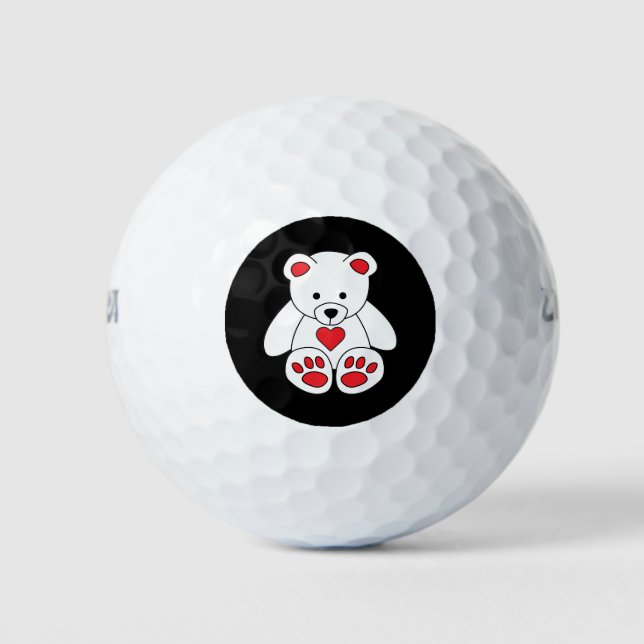 White Teddy Bear Heart Valentine's Day I Love You Golf Balls (Front)