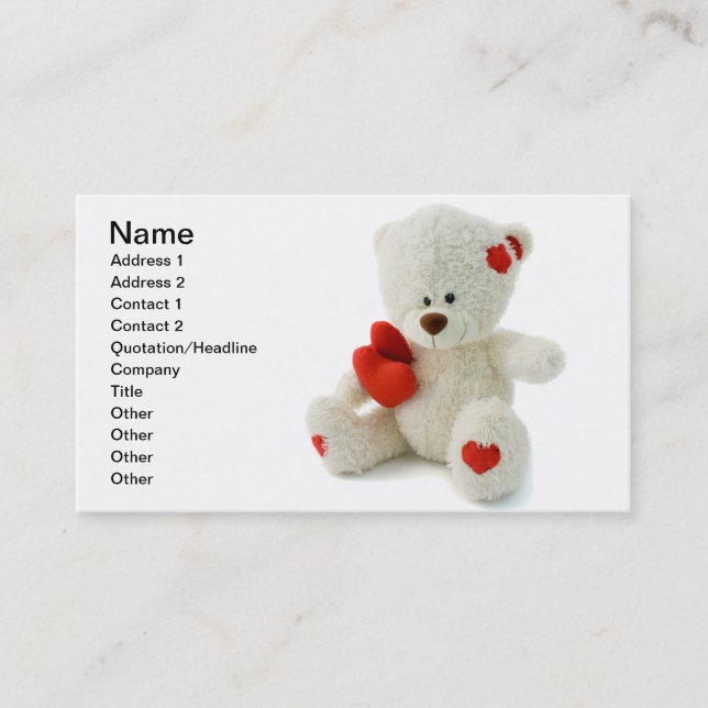 White Teddy bear holding a red heart Business Card (Front)