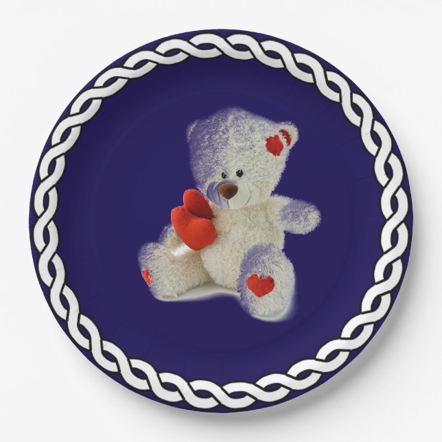 White Teddy Bear Paper Plate (Front)