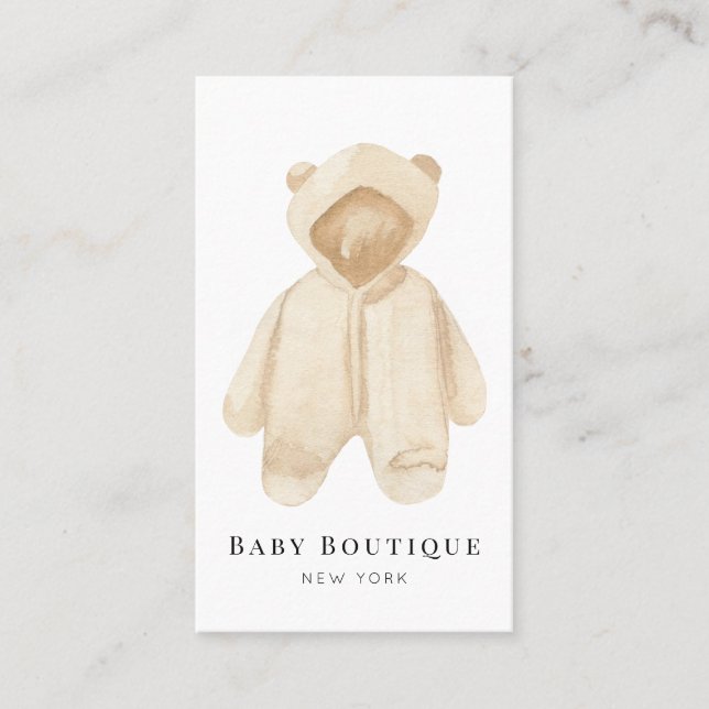 White Teddy Bear Romper Baby Boutique Social Media Business Card (Front)