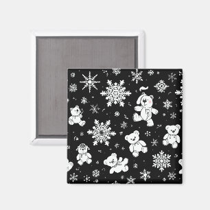 White Teddy Bear & Snowflake Seamless Pattern Magnet