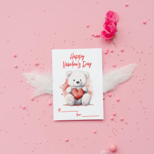 White Teddy Bear Valentine's Day Card