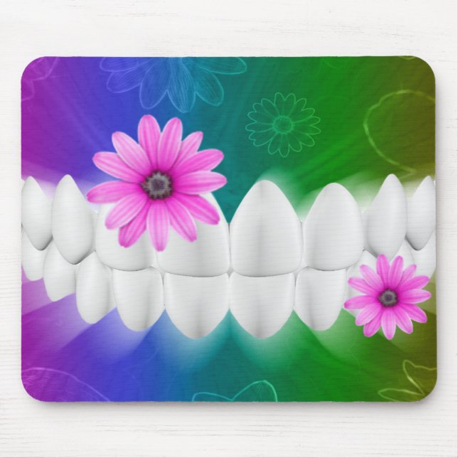 White Teeth Smile Pink Flower Dentist Mousepad (Front)