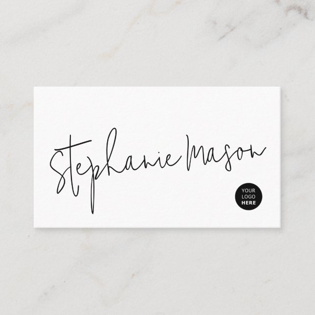 White Template Logo Minimalist Script Simple Business Card (Front)
