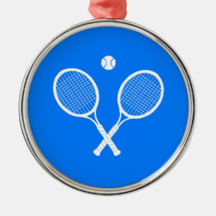 White Tennis Rackets and Ball Blue Metal Tree Decoration
