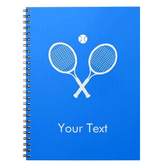 White Tennis Rackets on Blue Personalised Notebook (Front)