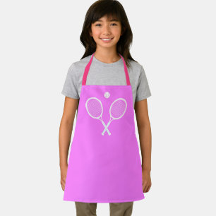 White Tennis Rackets Pink Kids Hobby Apron