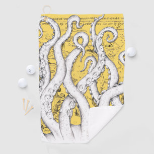 White Tentacles Octopus Vintage Map Sun Nautical Golf Towel