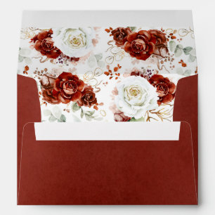 White Terracotta Burgundy Red Floral Wedding Envelope