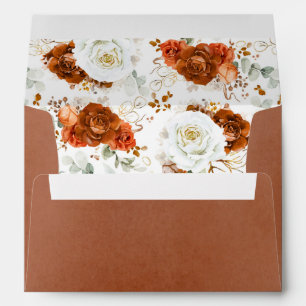 White Terracotta Gold Earthy Floral Wedding Envelope