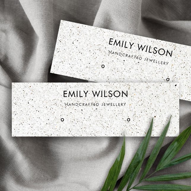 WHITE TERRAZZO TEXTURE STUD EARRING DISPLAY LOGO MINI BUSINESS CARD (Creator Uploaded)