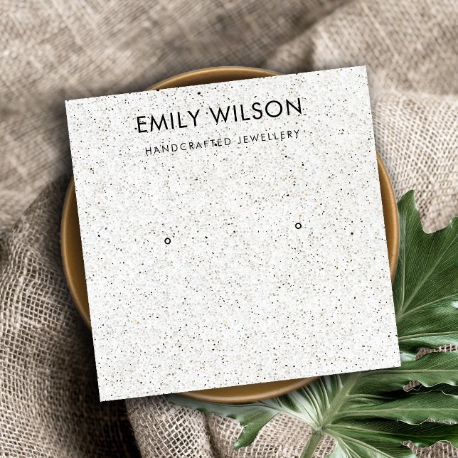 WHITE TERRAZZO TEXTURE STUD EARRING DISPLAY LOGO SQUARE BUSINESS CARD (Creator Uploaded)