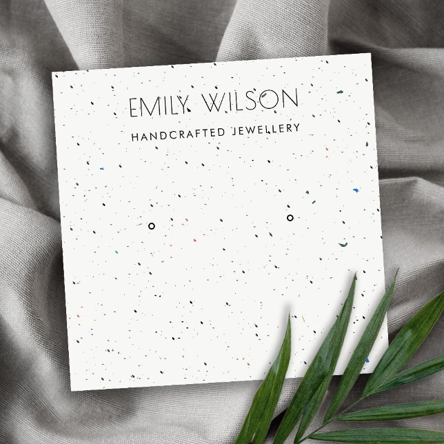 WHITE TERRAZZO TEXTURE STUD EARRING DISPLAY LOGO SQUARE BUSINESS CARD (Creator Uploaded)