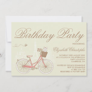 White Terrier on Pink Bicycle Birthday Invitation