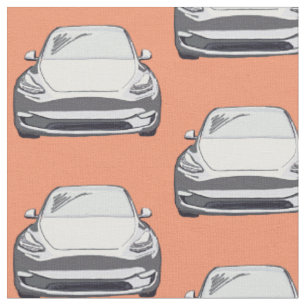 White Tesla Model Y Hand Drawn Sketch Fabric