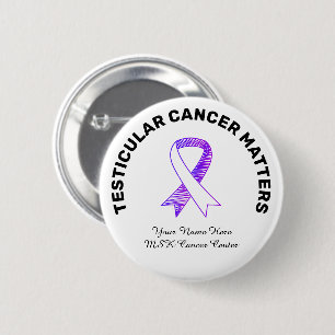 White Testicular Cancer Purple Ribbon Drawing 6 Cm Round Badge