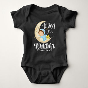 White Text Baby Boy on Moon - Loved by Grandma Bodysuit
