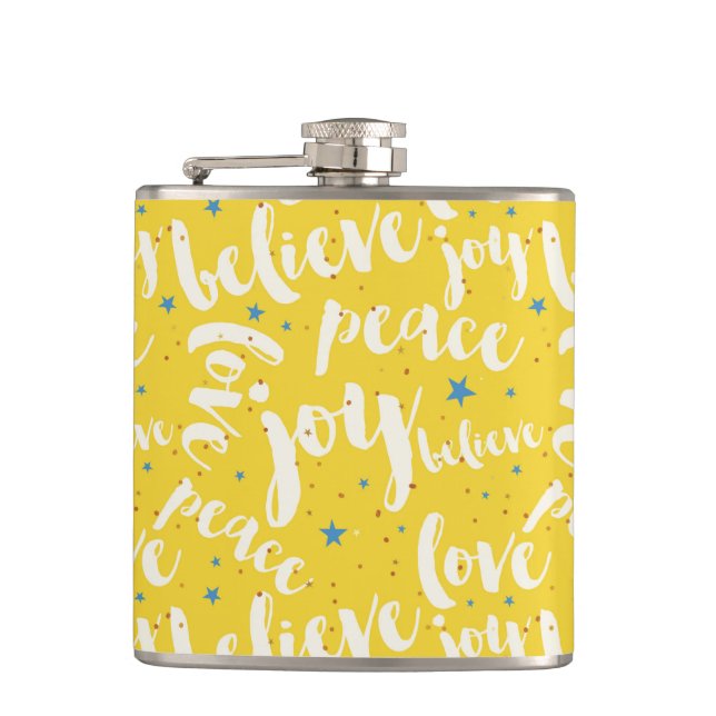 White Text Design Over Yellow Background Hip Flask (Front)