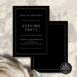 White Text Line Border Black Wedding Evening Party Invitation<br><div class="desc">Simple White Text  Line Border Black Wedding Evening Party. Fully customisable. Available digitally and printed. Easy to personalise the text to your details and change colours of typography and background on each side if you wish can be changed to any or your choice via the edit further option.</div>