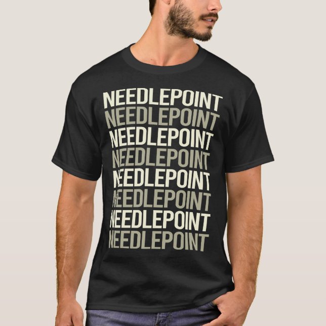 White Text Needlepoint Canvas Work T-Shirt (Front)