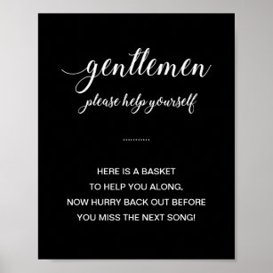 White Text On Black Men's Bathroom Basket Wedding Poster