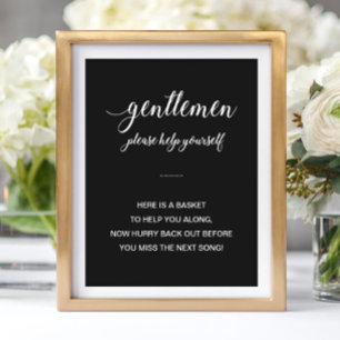 White Text On Black Men's Bathroom Basket Wedding Poster