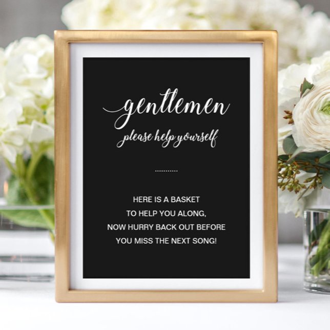 White Text On Black Men's Bathroom Basket Wedding Poster (Creator Uploaded)