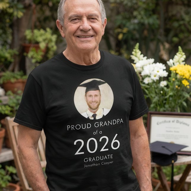 White Text Photo Proud Grandpa of 2026 Graduate T-Shirt (Creator Uploaded)