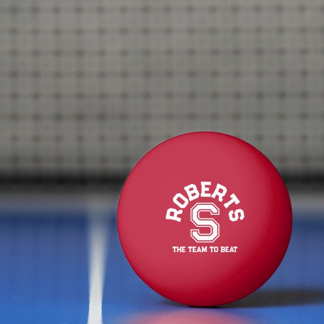 White text sports custom monogram name and team  ping pong ball (Net)