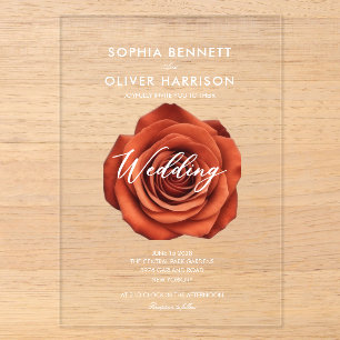 WHITE TEXT TERRACOTTA FLORAL WEDDING INVITE ACRYLIC INVITATIONS