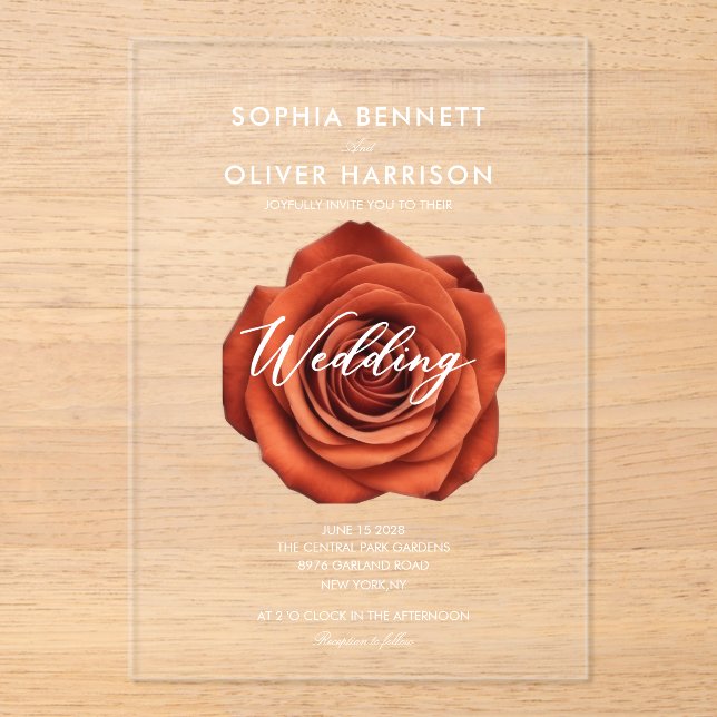 WHITE TEXT TERRACOTTA FLORAL WEDDING INVITE ACRYLIC INVITATIONS (Front)