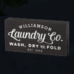 White Text Vintage Laundry Wash Dry Fold Wooden Box Sign<br><div class="desc">Place this charming and cheeky personalised wooden block sign on a shelf in your laundry room and bring a little bit of that vintage farmhouse vibe to your home decor. Use the customise options to create a truly one of a kind for yourself by changing fonts and the background colour....</div>