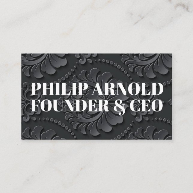 White text with black background business card (Front)