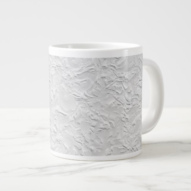 White Textured Stone, Monochrome Abstract Art Large Coffee Mug (Front Right)