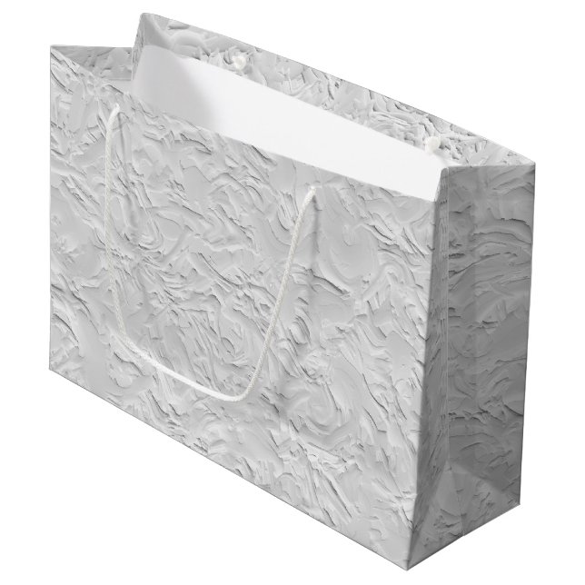White Textured Stone, Monochrome Abstract Art Large Gift Bag (Front Angled)