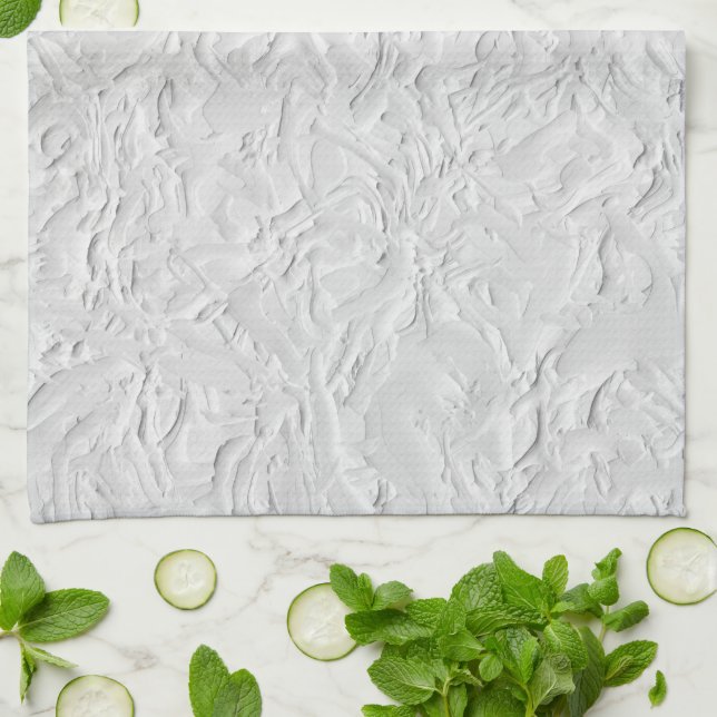 White Textured Stone, Monochrome Abstract Art Tea Towel (Folded)