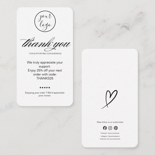 white Thank You Card Discount Code Review Business (Front/Back)
