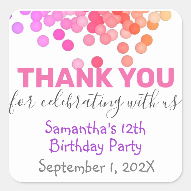 White Thank You for Celebrating With Us Birthday Square Sticker (Front)