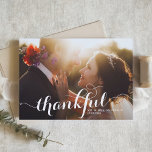 White Thankful Modern Calligraphy Photo Wedding Thank You Card<br><div class="desc">Photo Thank You Card | Thank family and friends for being part of your special day with this customisable wedding thank you card. This photo thank you card features modern calligraphy. Personalise by adding your details. This photo wedding thank you card is available on other cardstock. Matching items are available....</div>