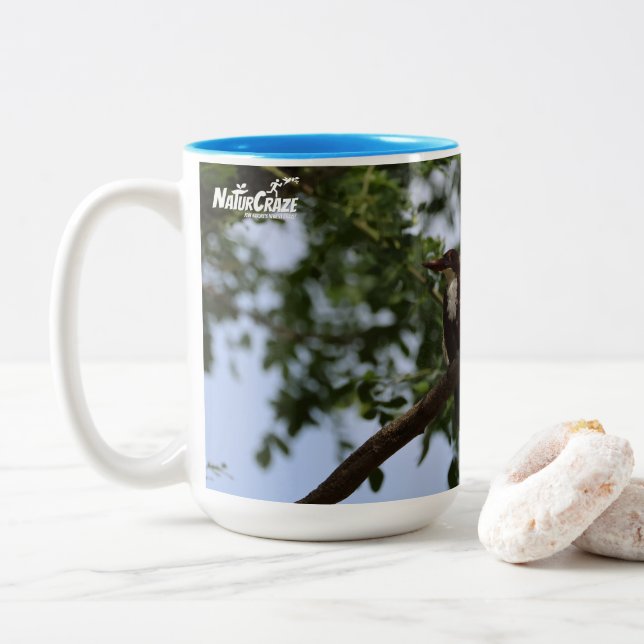 White-throated Kingfisher Blue Mug - Bird on Tree (With Donut)