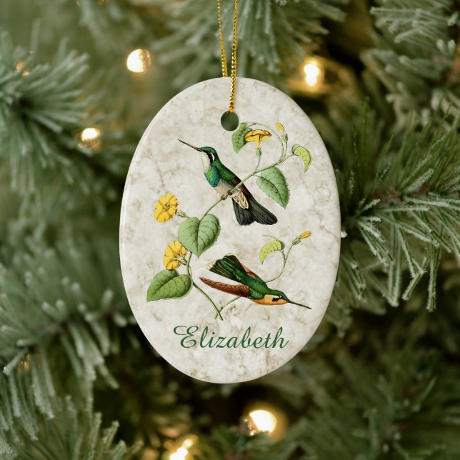 White Throated Mountain Gem Hummingbird Ceramic Tree Decoration (Tree)