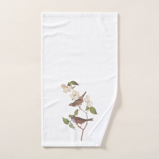 White Throated Sparrow Audubon Birds with Flowers Hand Towel (Hand Towel)